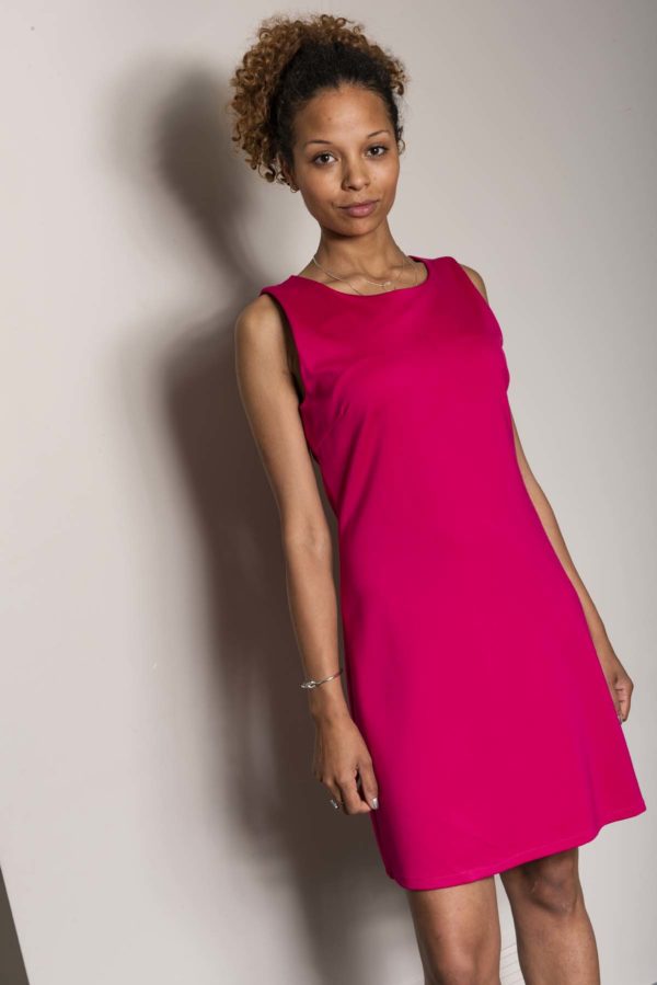 Abito-mini-color-fragola-abbigliamento-lazzari