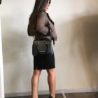 Abito nero e giacca pelle marrone Lazzari abbigliamento donna Bergamo collezione vestiti autunno inverno 2018-2019