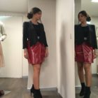 Gonna a portafogli rossa, top e giacca nera Lazzari abbigliamento donna Bergamo collezione vestiti autunno inverno 2018-2019